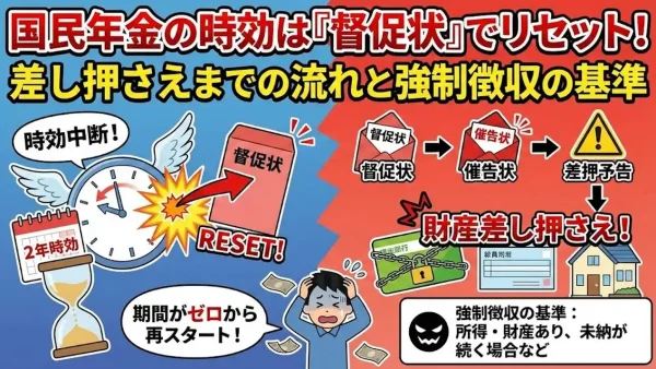 国民年金の時効は「督促状」でリセット！差し押さえまでの流れと強制徴収の基準