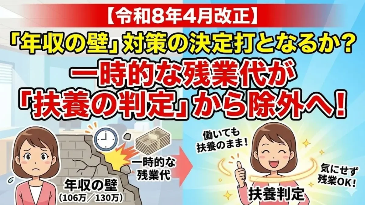 年収の壁に新ルール！ 一時的な残業代は「除外」へ 令和8年4月1日スタート