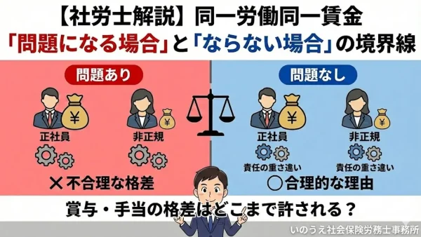 【社労士解説】同一労働同一賃金「問題になる場合」と「ならない場合」の境界線｜賞与・手当の格差はどこまで許される？
