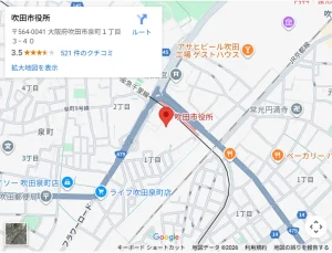 吹田市役所の地図