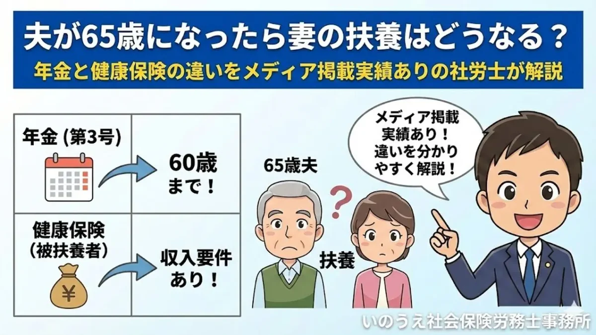夫が65歳になったら妻の扶養はどうなる？年金と健康保険の違いをメディア掲載実績ありの社労士が解説
