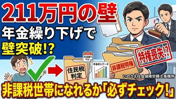 【211万円の壁】老齢年金を繰り下げる場合、住民税非課税世帯になるか必ずチェック！｜いのうえ社会保険労務士事務所