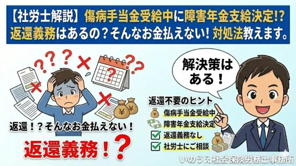 【社労士解説】傷病手当金受給中に障害年金支給決定した場合返還義務はあるの？そんなお金払えない！対処法教えます。